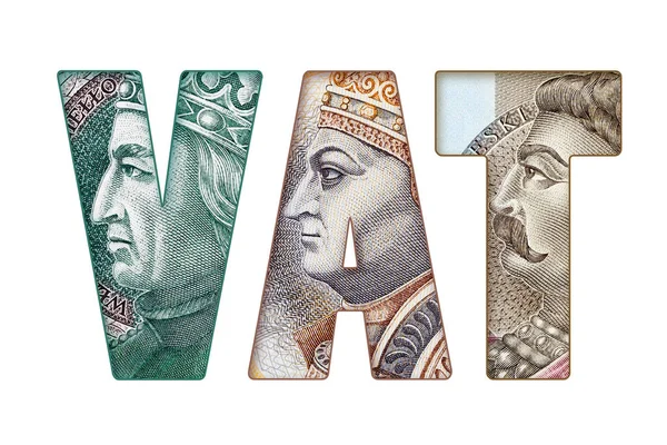 Inscription Vat Made Polish Banknotes Isolated White Background 免版税图库照片