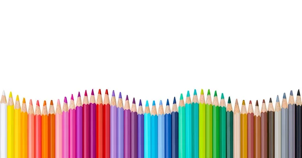 Vague Crayons Bois Colorés Isolés Sur Fond Blanc Fond Panoramique — Photo