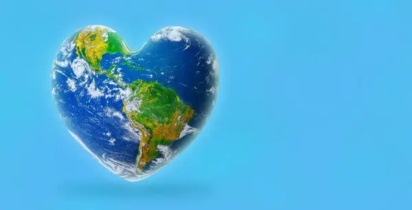 Earth in the Shape of a Heart, Ecology and Environment Concept, Elements of this image furnished by NASA on Blue Background