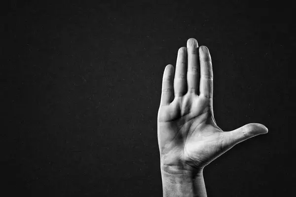 Hand Gesture Stop Sign Black White Textured Paper Background Αντιγραφή Royalty Free Εικόνες Αρχείου