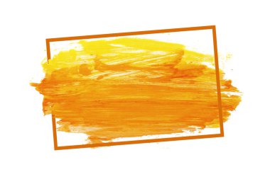 Çerçevedeki Soyut Sanatsal Akrilik Turuncu Fırça Vuruşu Beyaz Arkaplanda İzole Edildi.