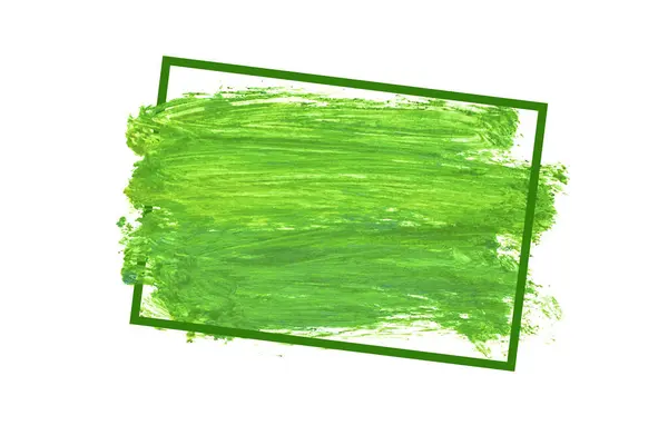 抽象芸術アクリルグリーンブラシストロークフレーム 白い背景に隔離された ストック画像