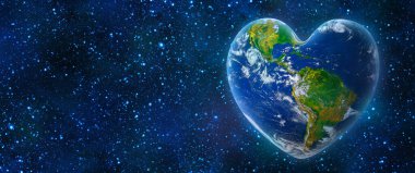 Dünya kalp, ekoloji ve çevre konsepti şeklinde - NASA tarafından desteklenen bu görüntünün elementleri, Kopya Uzayı ile Banner