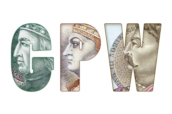 Gpw ポーランド証券取引所に関連する書類 白地に分離されたポーランドの紙幣 ロイヤリティフリーのストック画像
