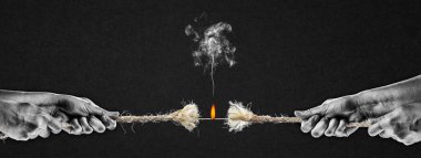 Kırılma Noktasında Siyah ve Beyaz Çekme Halatı Karşı Taraflara Çekme İpi, Kopyalama Alanlı Siyah Döşeme Afişi