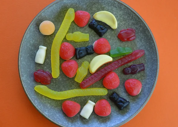 stock image Chewy jelly candies on a plate in the kitchen