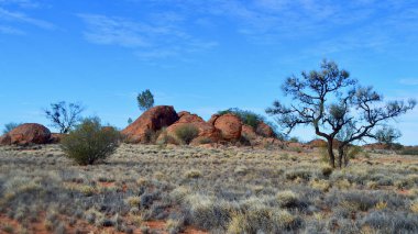 Avustralya 'nın Kızıl Merkezi' ndeki Stuart Otoyolu 'nda kayalık bir çıkıntı..