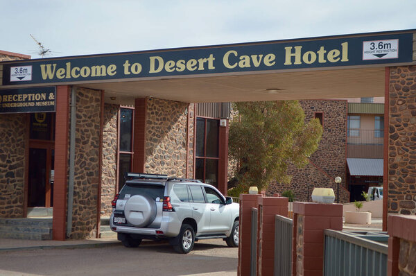 A view of the Desert Cave Hotel in Coober Pedy, South Australia. June 2024.