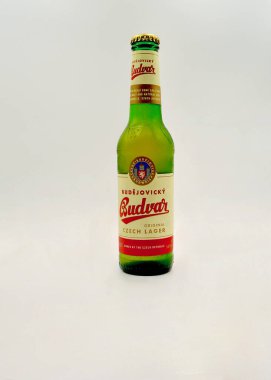 Sydney, Australia. December 2024. A closeup of a bottle of Budvar Czech lager isolated against a white background.  clipart