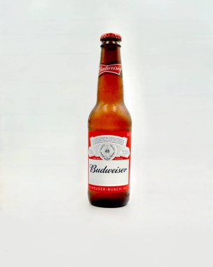 Sydney, Australia. December a bottle of Budweiser beer isolated against a white background.  clipart