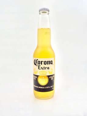 Sydney, Australia. December 2024. A closeup of a bottle of Corona Extra beer isolated against a white, background. clipart