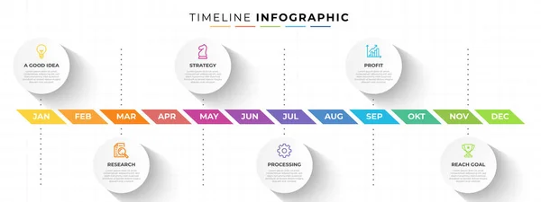 Monate Zeitleiste Infografik Design Mit Schritten — Stockvektor