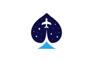 Travel Spade logosu. Maça ikonlu bir uçak. yaratıcı logo tasarımı.