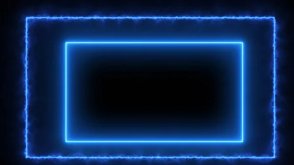 Rechteck Energierahmen Neon Rauch Blaues Rechteck Auf Schwarzem Hintergrund Allmählich — Stockfoto