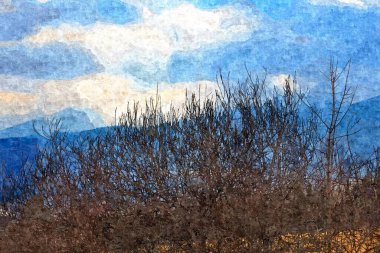 Soyut izlenimcilik. Manzara. Modern resim. El çizimi illüstrasyon.