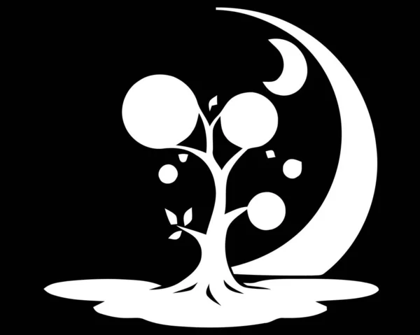 Black White Tree Yin Yang Symbol — Stock Vector