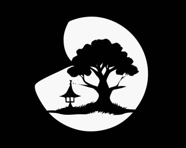 Yin Yang sembolündeki siyah beyaz ağaç.