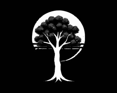 Yin Yang sembolündeki siyah beyaz ağaç.