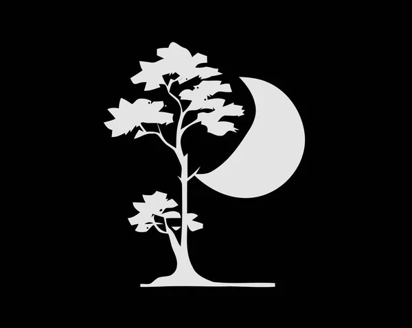 Albero Bianco Nero Sul Simbolo Yin Yang — Vettoriale Stock