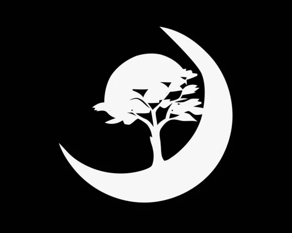 Árvore Preta Branca Símbolo Yin Yang — Vetor de Stock