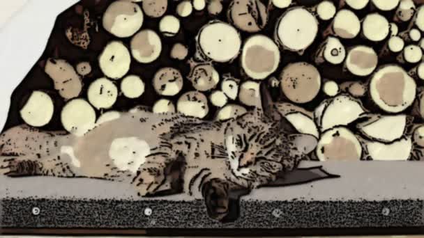 Kreslená Kočka Odpočívá Zahradě — Stock video