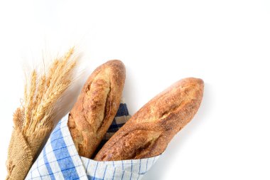 Home made baguette bread with Barley rice isolated on white background, bread and bakery concept