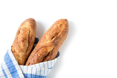 Home made baguette bread isolated on white background, bread and bakery concept