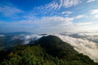 Güzel sis denizi ve gün doğumu manzarası Aiyoeweng View Point, Yala Eyaleti, Tayland