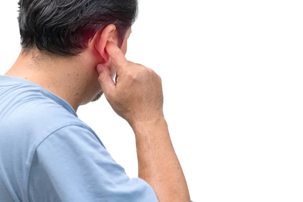 Mann Mit Ohrenschmerzen Hält Seinen Schmerzenden Ohr Körperschmerzen Oder Mann — Stockfoto