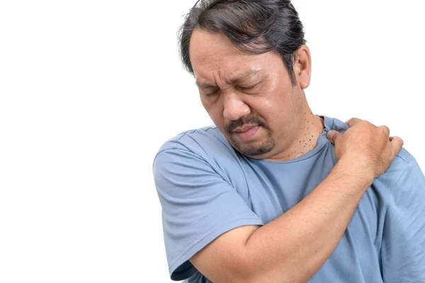 Mann Mittleren Alters Verspürt Nackenschmerzen Weil Lange Isoliert Vor Einem — Stockfoto