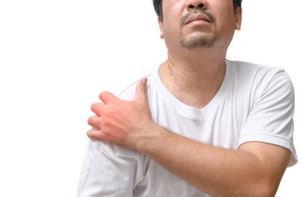 Человек Болью Плече Боль Человеческом Теле Изолирована Белом Фоне — стоковое фото