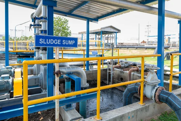 sludge sump and wastewater treatment system in industrial plants. environmental science and reuse waste water concept