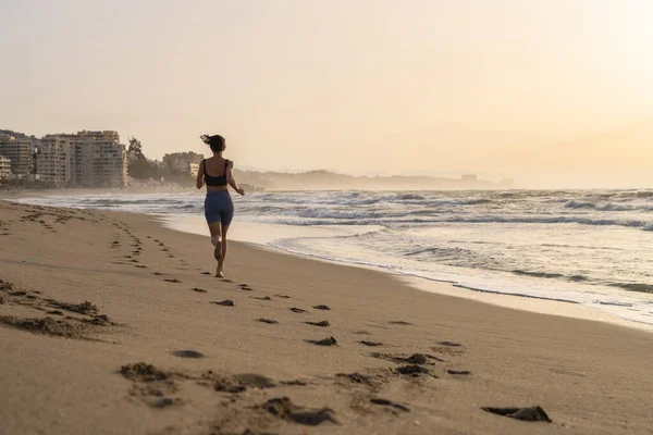 Beautiful Young Girl Running Morning Beach — Stock Photo, Image