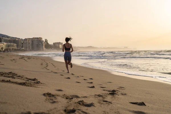 Beautiful Young Girl Running Morning Beach — Stock Photo, Image