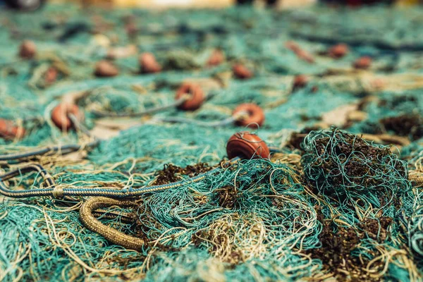 stock image green fishing nets drying in the sun after fishing