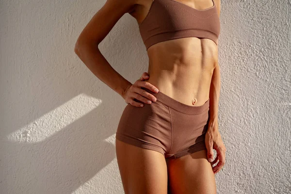 Vacker Atletisk Flicka Bruna Underkläder — Stockfoto