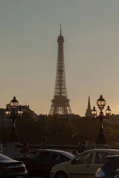 Torre Eiffel Paris Pôr Sol Fotos De Bancos De Imagens