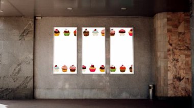 Original video presentation in the lobby with animated cupcakes