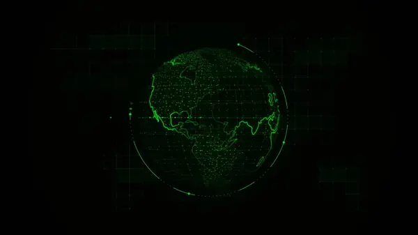 Yeşil noktaların hareketi, karanlık bir arkaplanda dünyanın hatları.