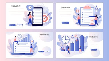 Üretkenlik kavramı. Disiplin, zaman yönetimi, çalışan performansı ve kendi kendini düzenleme. Etkili. İniş sayfası, şablon, ui, web, mobil uygulama, poster, pankart taşıyıcı