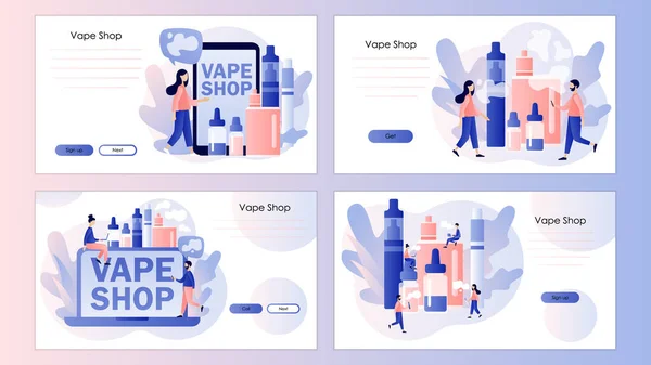 Vape商店 电子香烟产品 替代吸烟装置 危险的上瘾 用于登陆页 Web Mobile App Poster Banner — 图库矢量图片