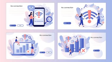 No internet connection. Wireless connectivity disconnect. Error connection wifi. No signal network. Screen template for landing page, template, ui, web, mobile app, poster, banner, flyer. Vector