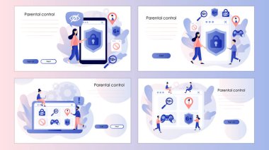 Ebeveyn kontrol yazılımı. Erişim kısıtlandı. Engellenmiş, yasaklı, çocuklar için uygunsuz içerik. İniş sayfası, şablon, ui, web, mobil uygulama, poster, pankart taşıyıcı