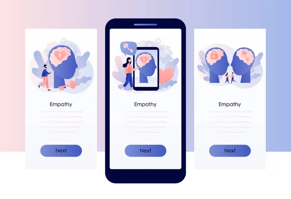 同情和情感联系 心理学概念 沟通技巧 智能手机应用的屏幕模板 现代平面卡通风格 — 图库矢量图片