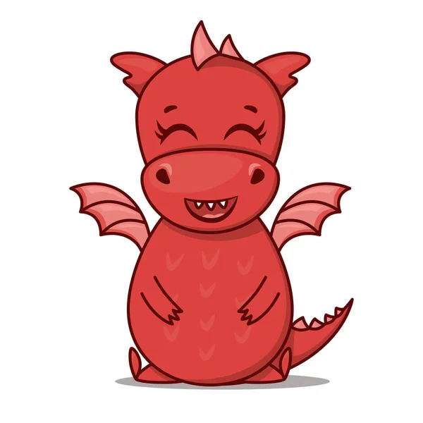 Dragón Personaje Dibujos Animados Lindo Dragón Rojo Sonriente Etiqueta Emoticono — Vector de stock