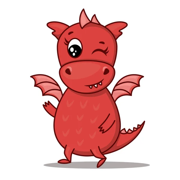 Dragão Personagem Dos Desenhos Animados Dragão Vermelho Piscando Bonito Emoticon — Vetor de Stock