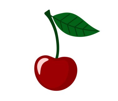 Kiraz çileği. Yapraklı vişne suyu. Yaz meyveleri. Düz Vektör illüstrasyonu izole edildi