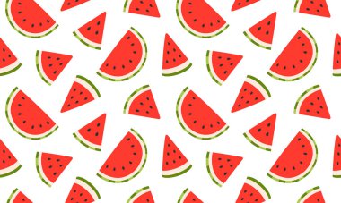 Karpuz dikişsiz desen. Yaz meyveleri arka plan tasarımı. Organik vitamin ve sağlıklı besin toplama. Düz Vektör