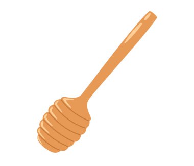Honey Dipper. Bal için tahta kaşık. Arı balı ve arı konsepti. Vektör illüstrasyonu