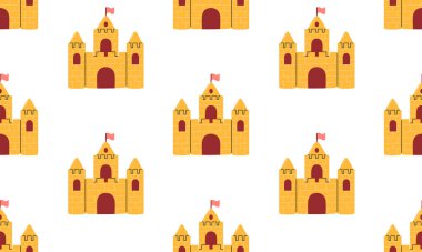 Kumdan kaleler pürüzsüz. Yaz tatili geçmişi. Plaj aktiviteleri. El çizimi vektör